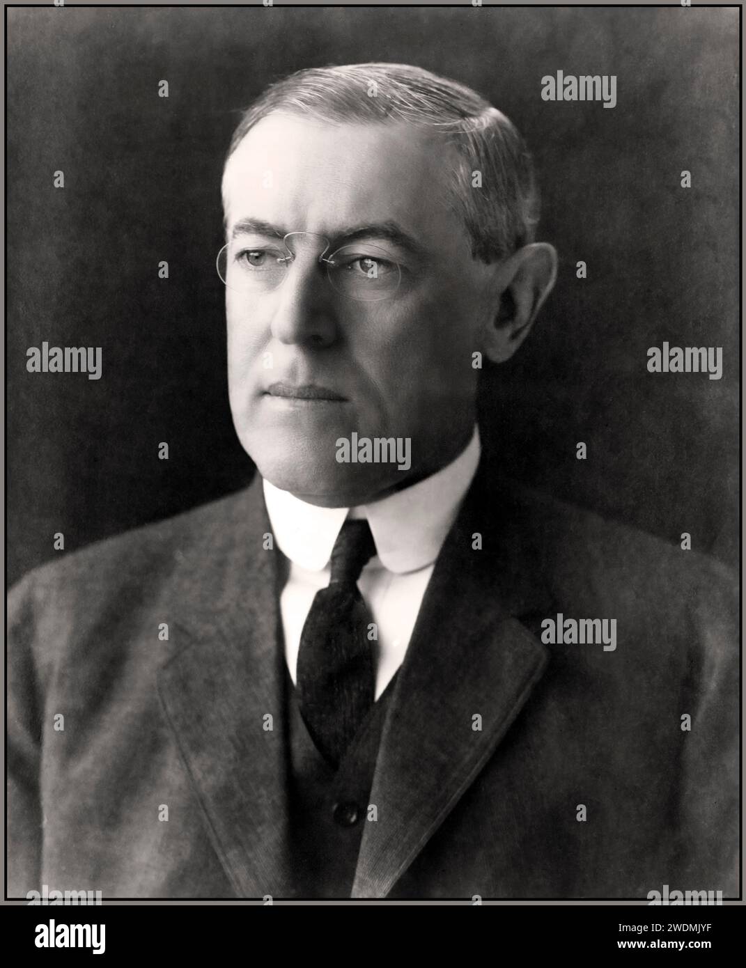 Woodrow Wilson (1912) President of the United States Thomas Woodrow Wilson, head-and-shoulders studio B&W formal portrait, facing camera left. Stock Photo