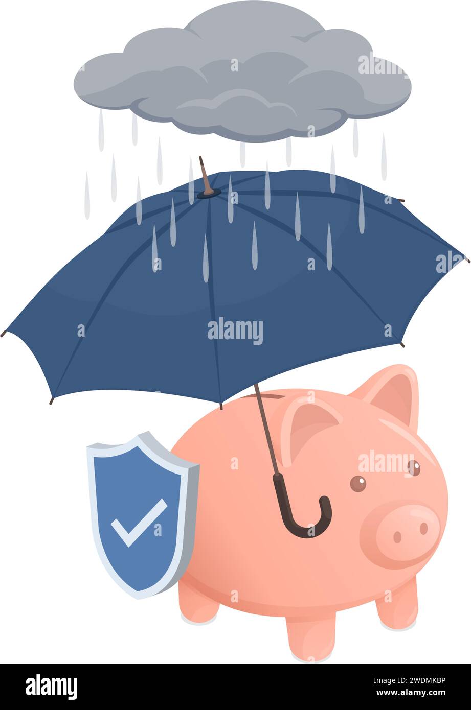 Safe piggy bank under an umbrella: protect your savings and investment concept Stock Vector