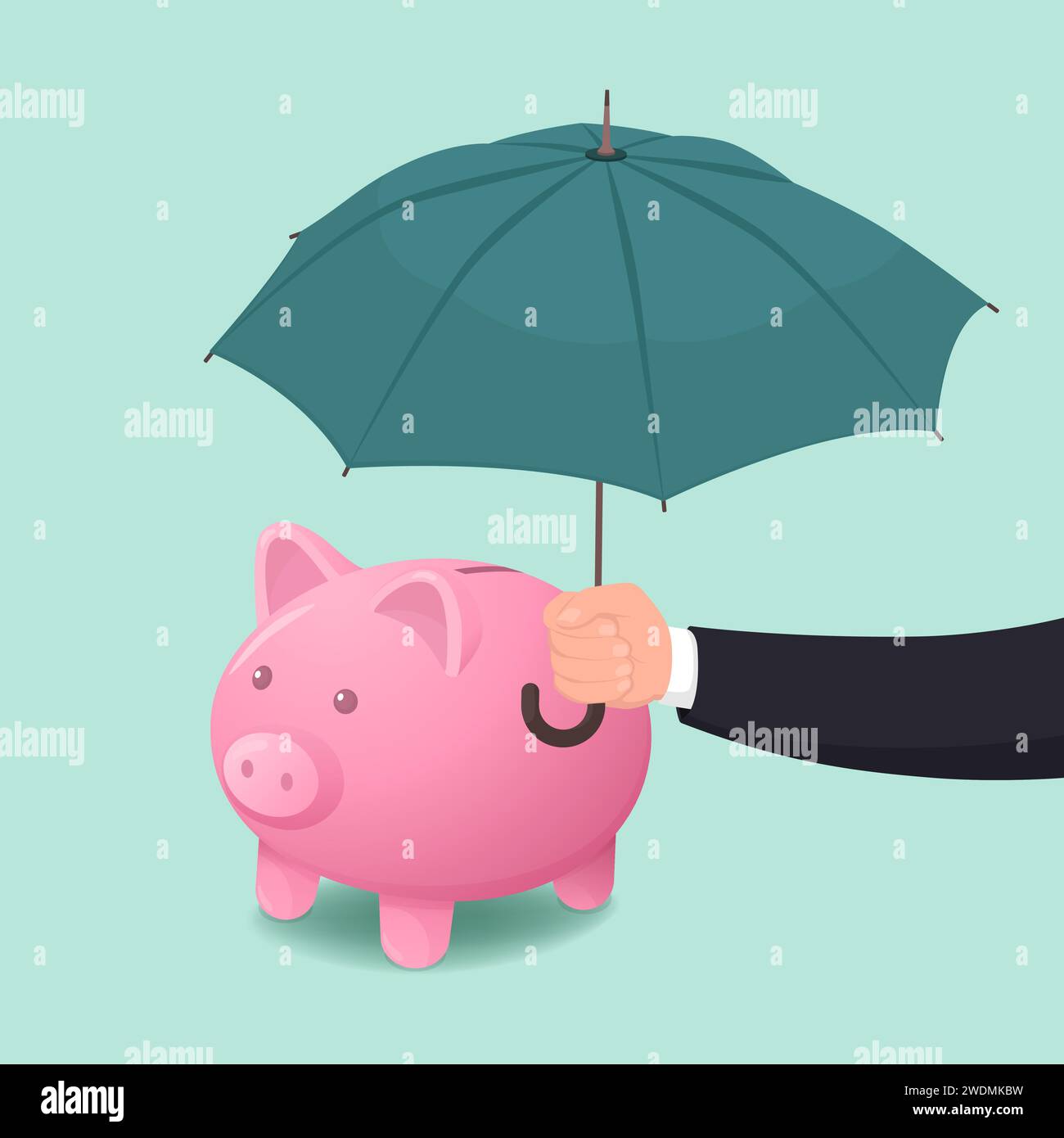 Safe piggy bank under an umbrella: protect your savings and investment concept Stock Vector