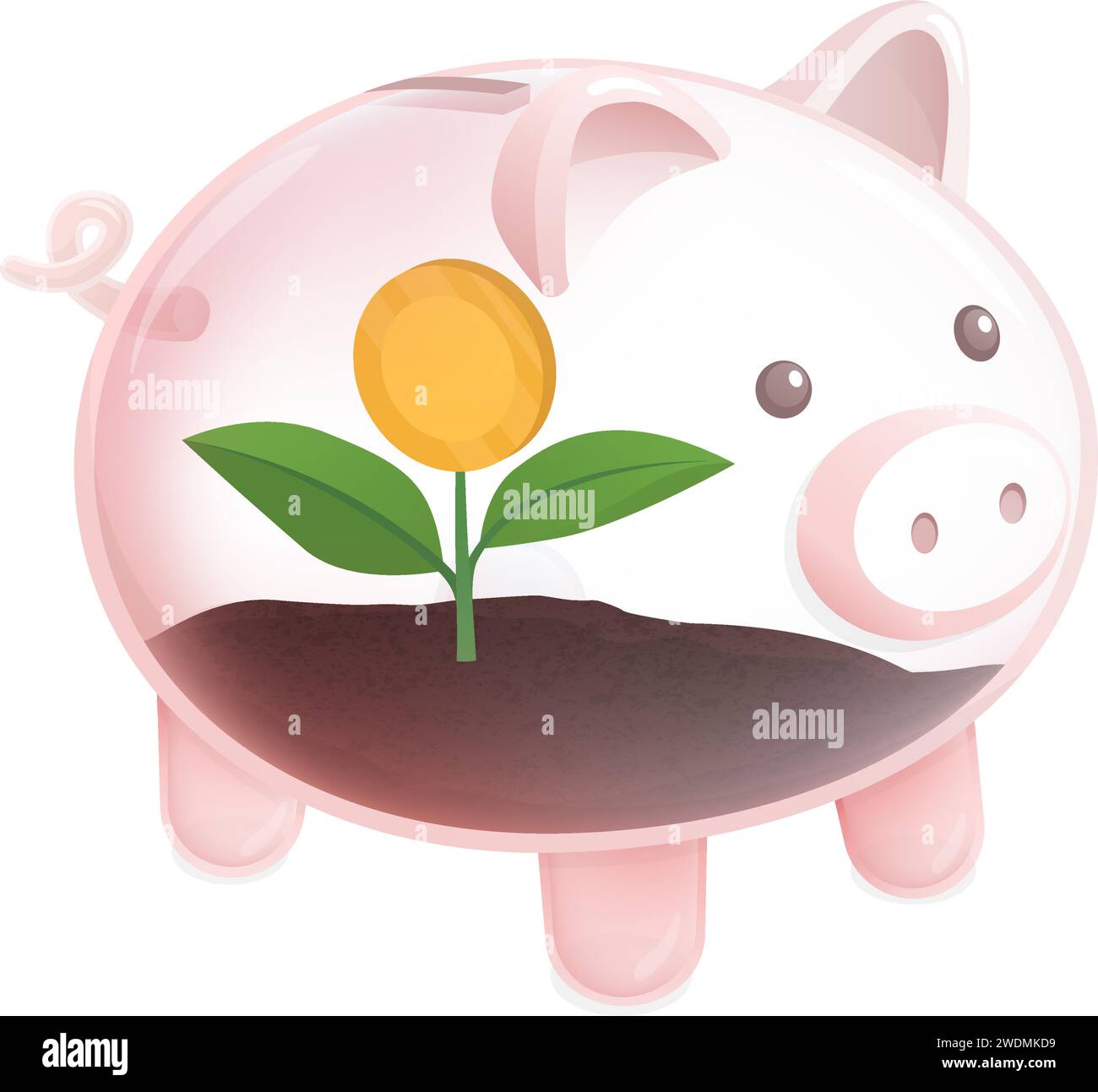 Sprout with coin inside a glass piggy bank: savings and return on investement concept Stock Vector
