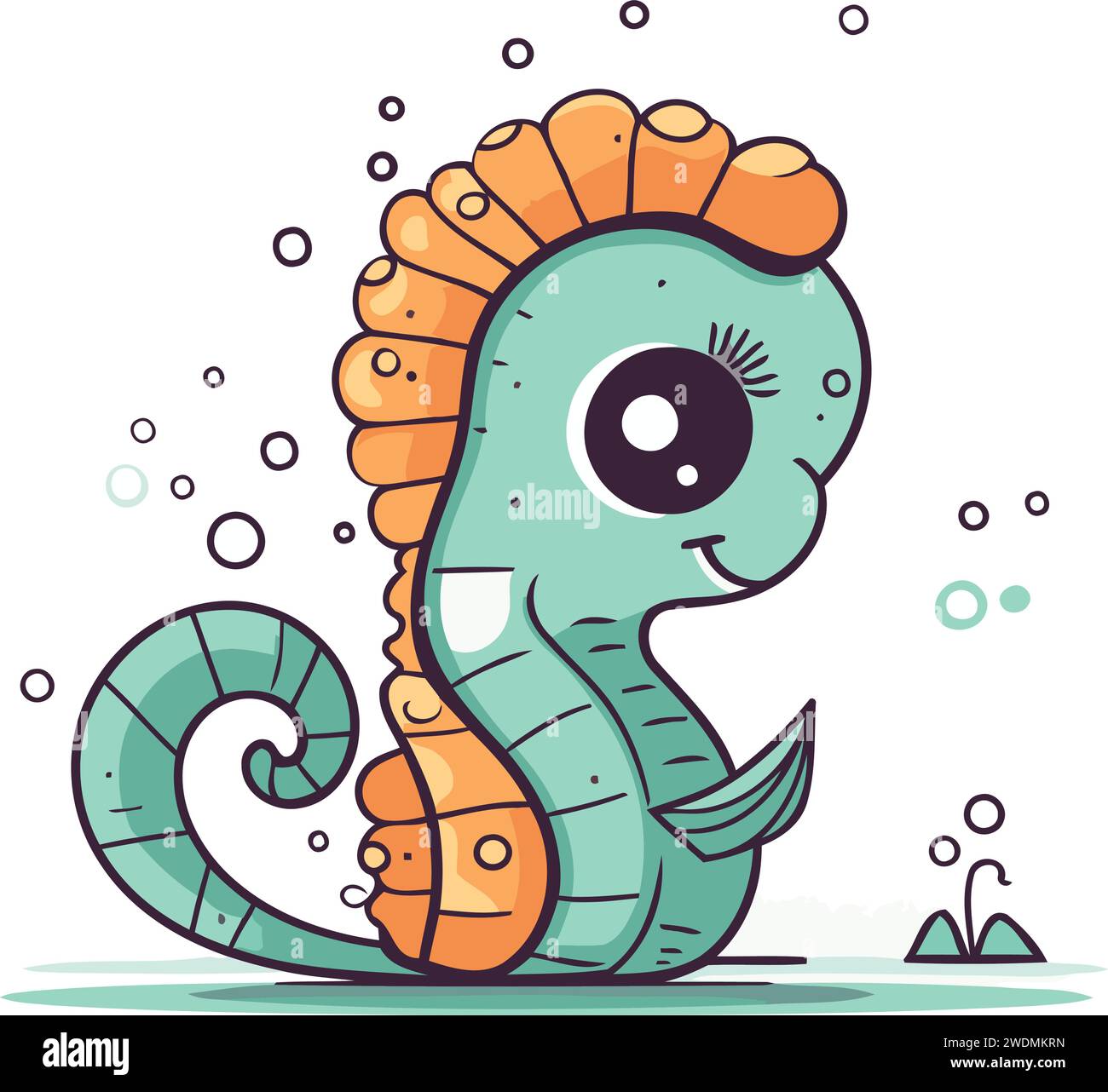 Cute cartoon seahorse. Vector illustration in flat style Stock Vector ...