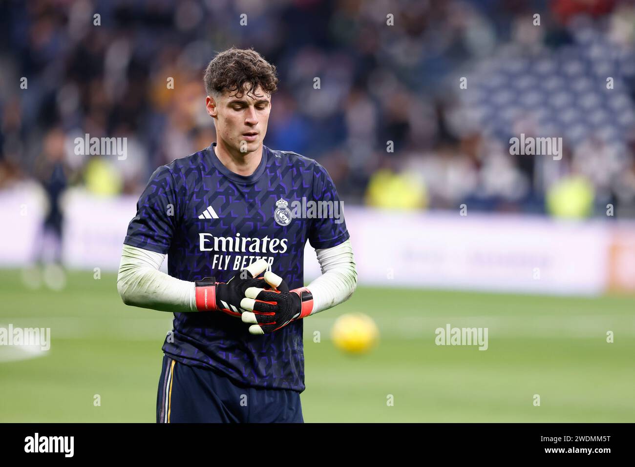 Kepa Arrizabalaga of Real Madrid looks on during the Spanish League LaLiga EA Sports football match played between Real Madrid and UD Almeria at Santiago Bernabeu stadium on January 21 2024 in