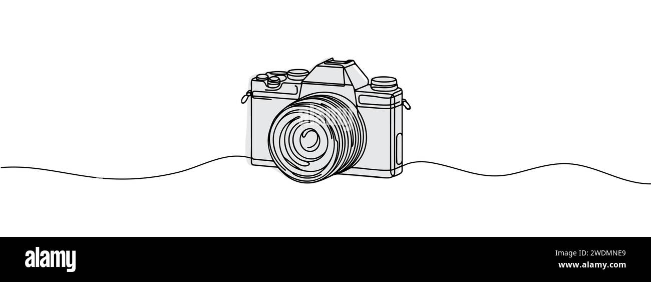 One continuous line drawing of a camera. Stock Vector