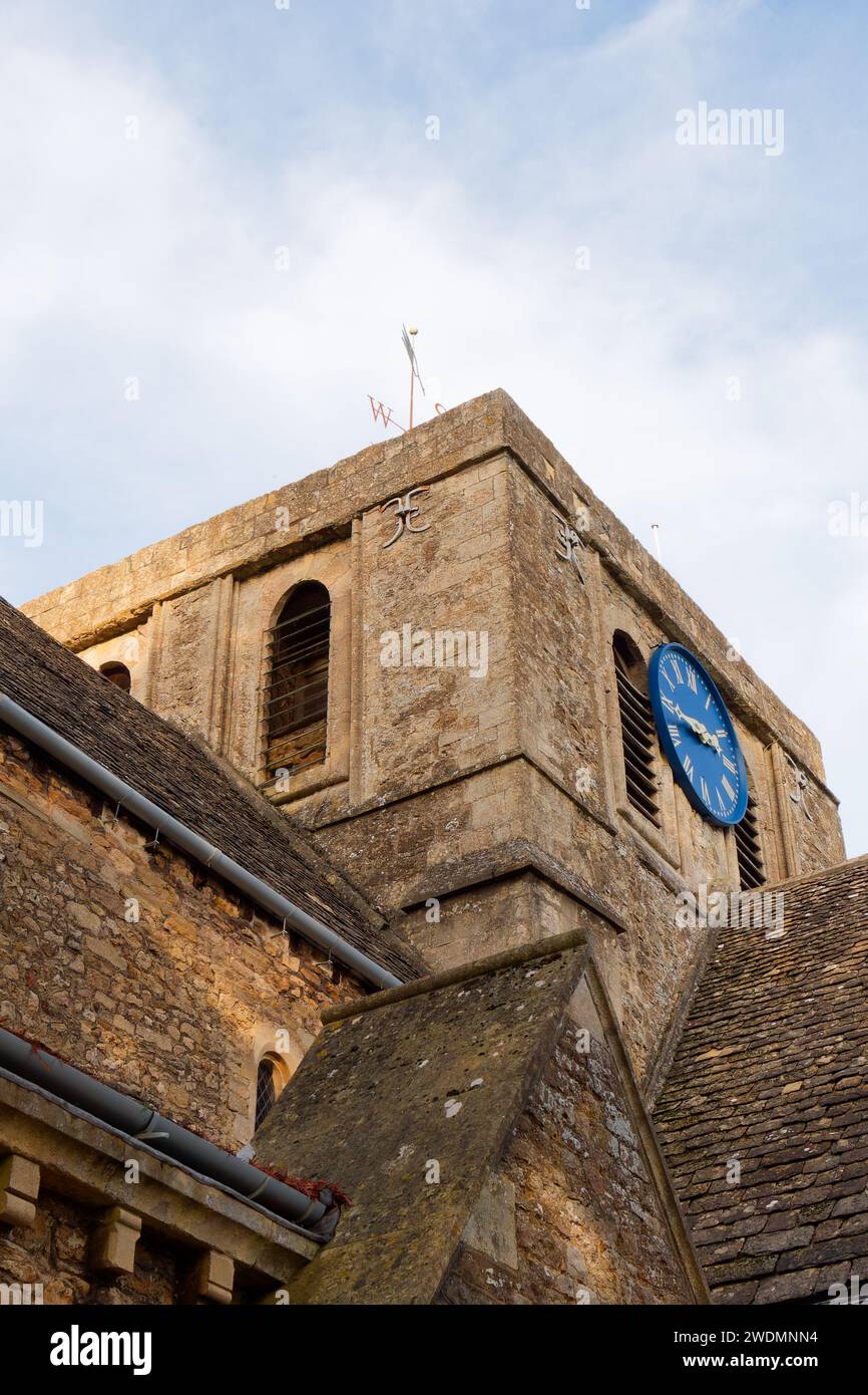 Clock and belltower of All Saint's Church, Faringdon, Oxfordshire, England Stock Photo