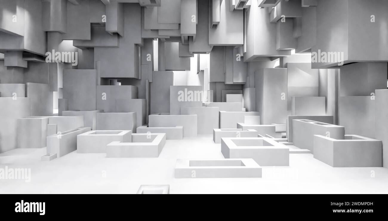White Box Rendering Arch Example A Room Filled With Numerous White Boxes 3d render illustration Stock ...