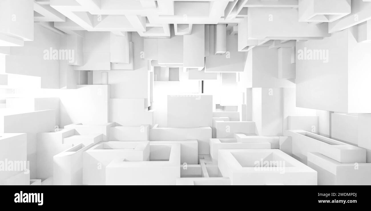 Abundance of White Boxes Filling a Spacious Room 3d render illustration Stock Photo