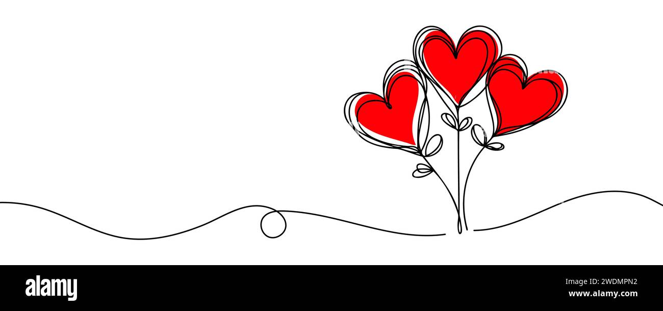 continuous one line heart balloons. Stock Vector