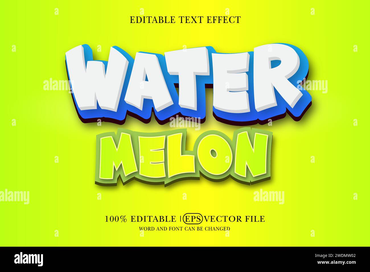 3D text effect of a cartoon watermelon Stock Vector