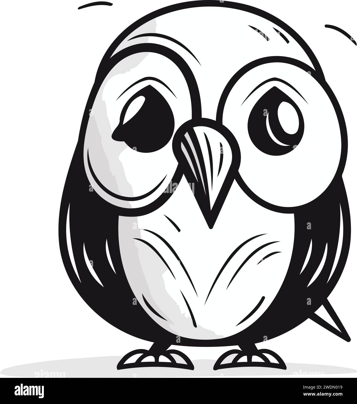 Cute cartoon owl. Black and white illustration. Vector illustration