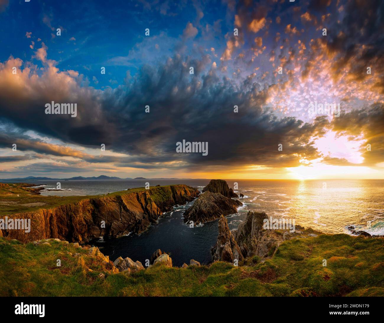 Sunset at Milan Head, Inishowen Peninsula, County Donegal, Ireland Stock Photo