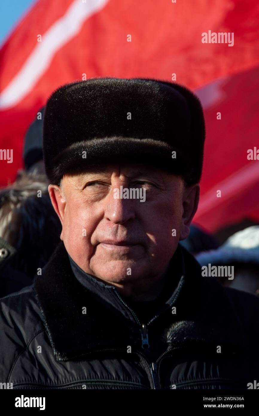 Moscow, Russia. 21st of January, 2024. State Duma member Nikolai Kharitonov attends a ceremony to lay flowers at Lenin's Mausoleum to mark the 100th death anniversary of Russian revolutionary Vladimir Lenin, in Moscow, Russia. Credit: Nikolay Vinokurov/Alamy Live News Stock Photo