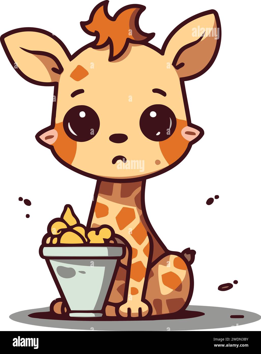 Cute Giraffe Eating Potato Cute Cartoon Mascot Character Stock Vector