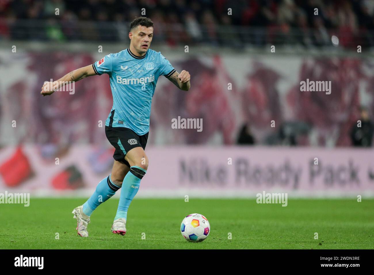 Leipzig, Germany. 20th Jan, 2024. Granit Xhaka of Bayer Leverkusen seen in action during Bundesliga 2023/24 football match between RB Leipzig and Bayer Leverkusen at Red Bul Arena Leipzig. Final score; RB Leipzig 2:3 Bayer Leverkusen. (Photo by Grzegorz Wajda/SOPA Images/Sipa USA) Credit: Sipa USA/Alamy Live News Stock Photo