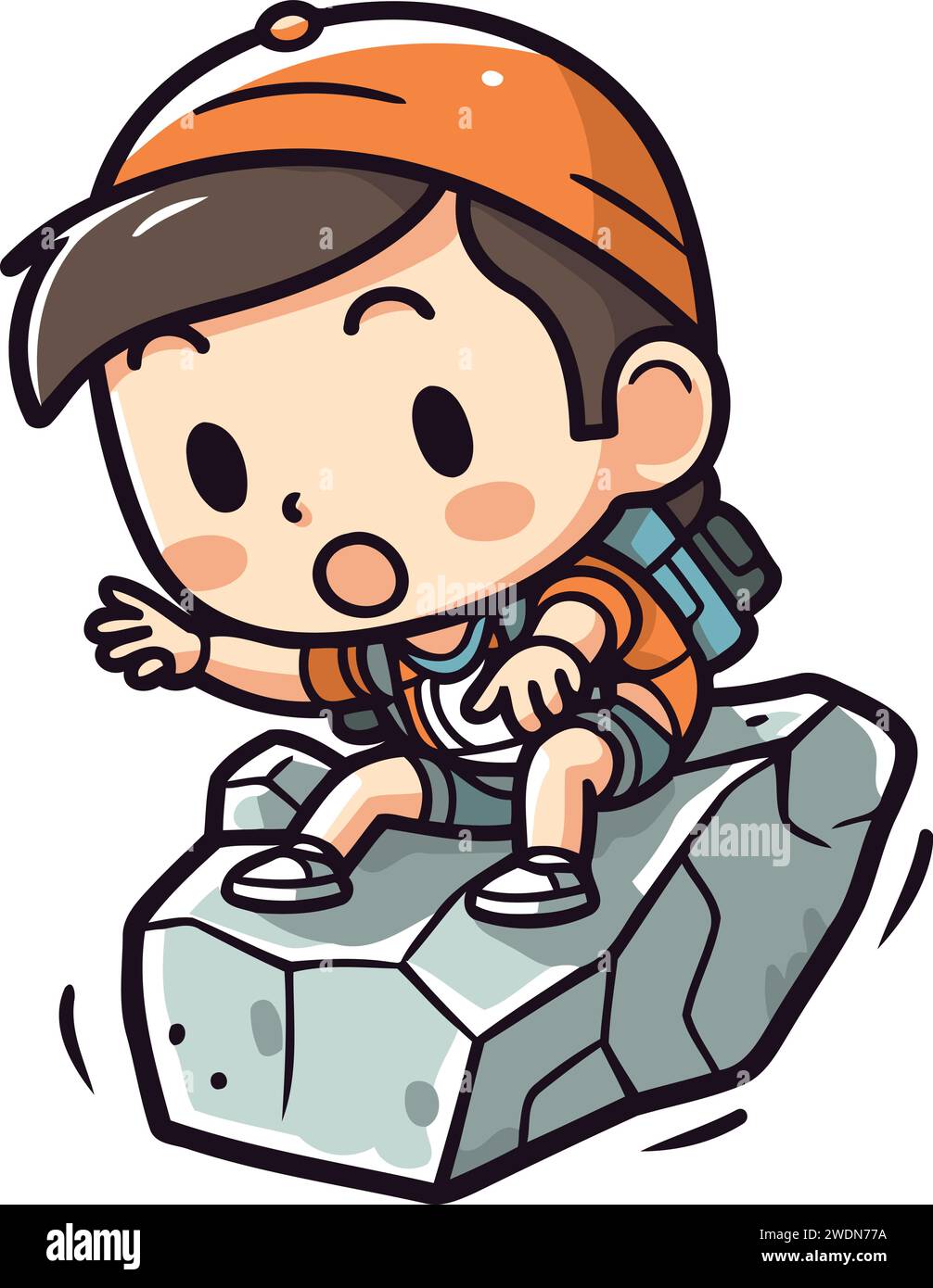 Boy sitting on rock on Stock Vector Images - Alamy