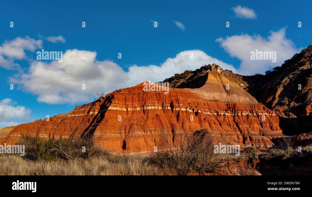 Beautiful striations in a red cliff in Palo Duro Canyon Texas Stock Photo
