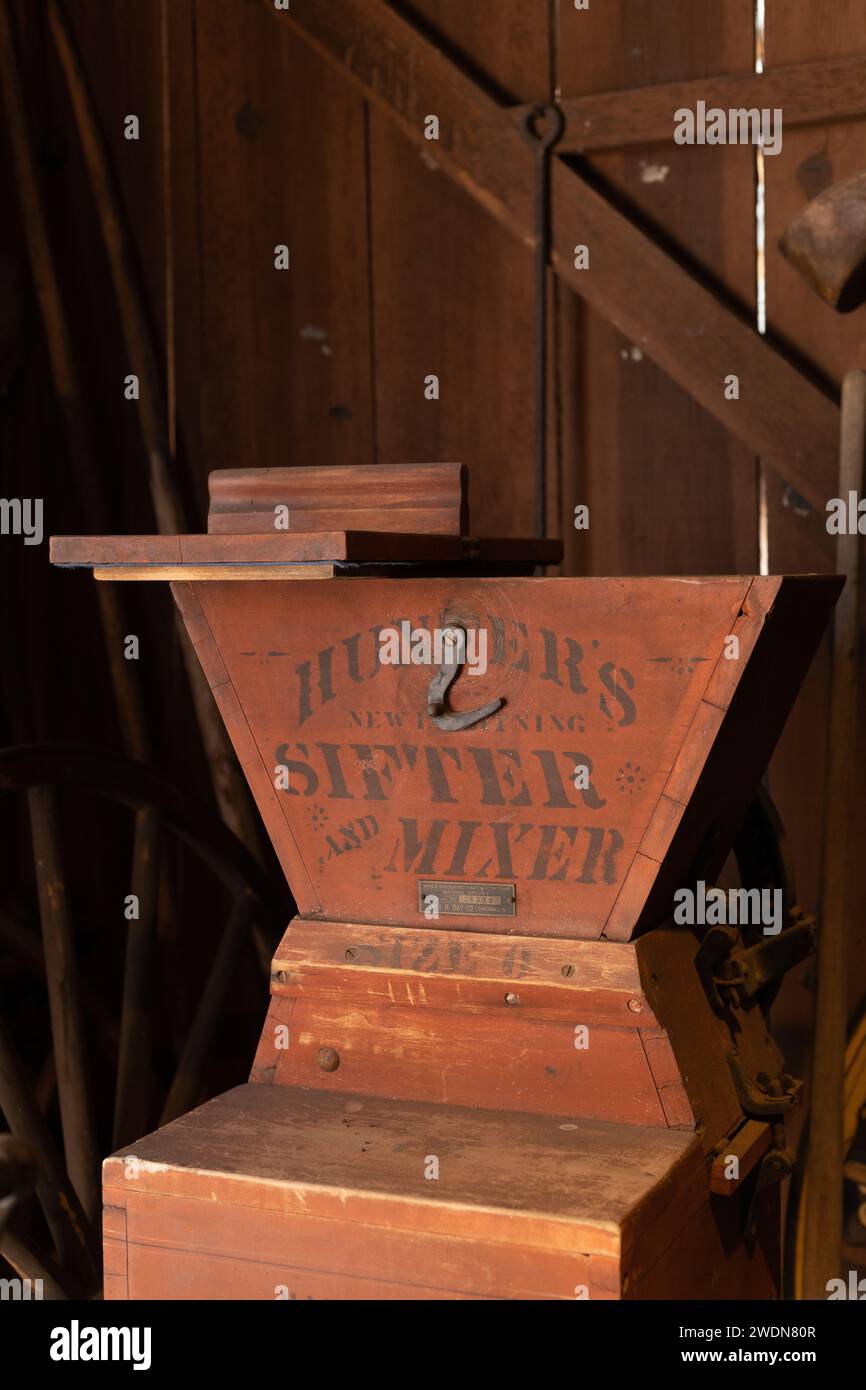 Antique wooden sifter and mixer. Stock Photo
