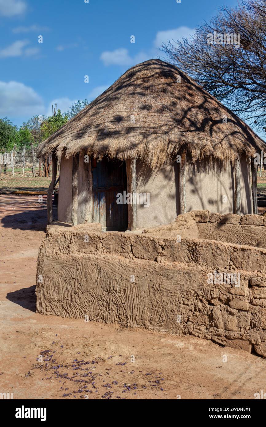 african, ethnic, tribal, poverty, poor, tribe, africa, native, south africa, yard, bungalow, cultural, house, primitive, shelter, backyard, sunset, cl Stock Photo