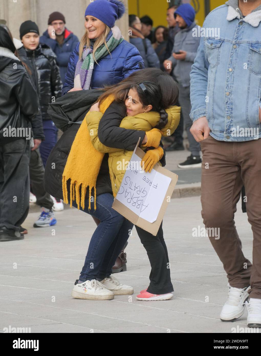 Milan, . 21st Jan, 2024. Free hugs in Piazza Duomo in Milan for World ...