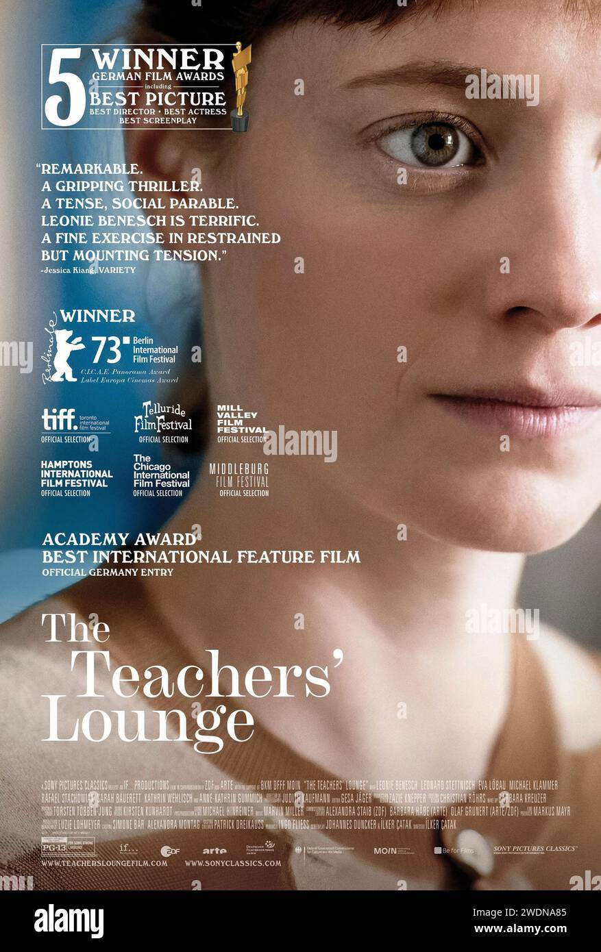 The Teachers' Lounge (2023) directed by Ilker Çatak and starring Leonie Benesch, Leonard Stettnisch and Eva Löbau. When one of her students is suspected of theft, teacher Carla Nowak decides to get to the bottom of the matter. Caught between her ideals and the school system, the consequences of her actions threaten to break her. US one sheet poster ***EDITORIAL USE ONLY***. Credit: BFA / Sony Pictures Classics Stock Photo