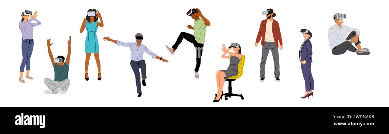 Set of diverse people in virtual reality headset Stock Vector Image ...