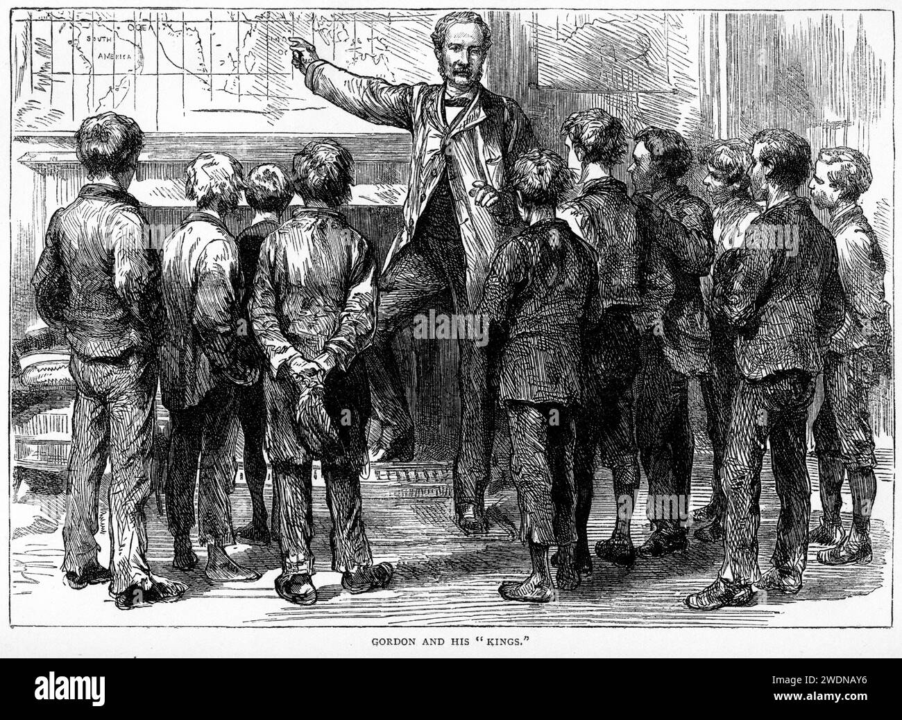 General Gordon at Gravesend in 1867 teaching the Ragged Boys he referred to as his 'Kings' Stock Photo