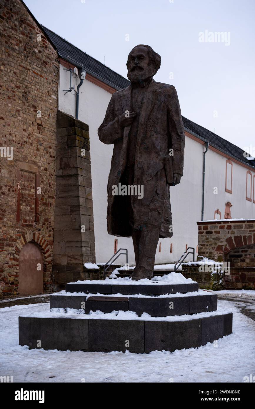 Karl Marx Statue winter Stock Photo