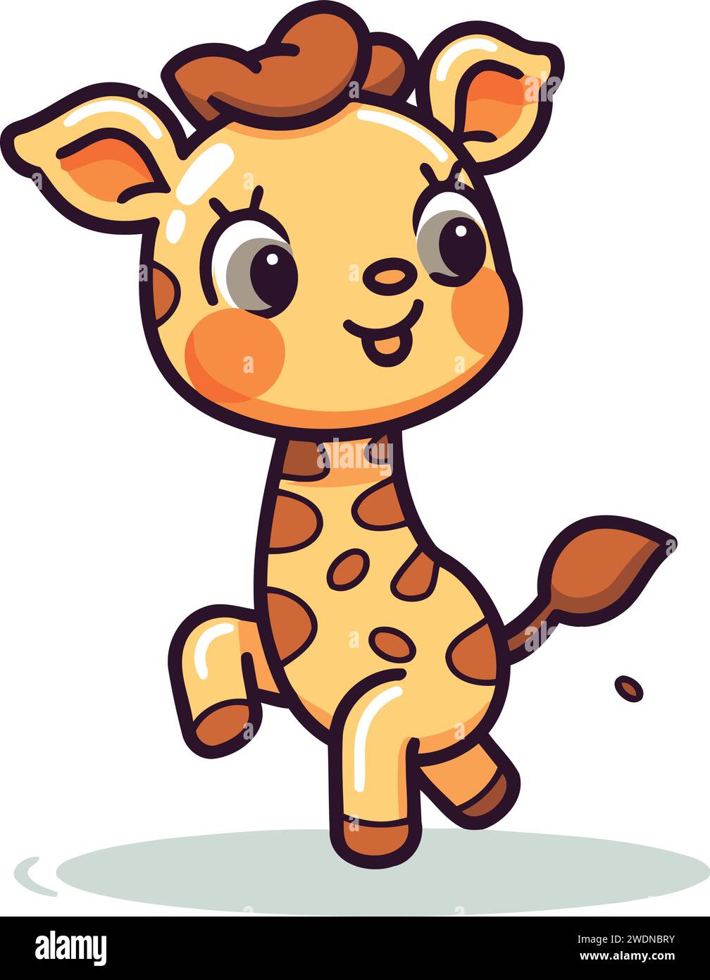 Cute cartoon giraffe running on white background. Vector illustration