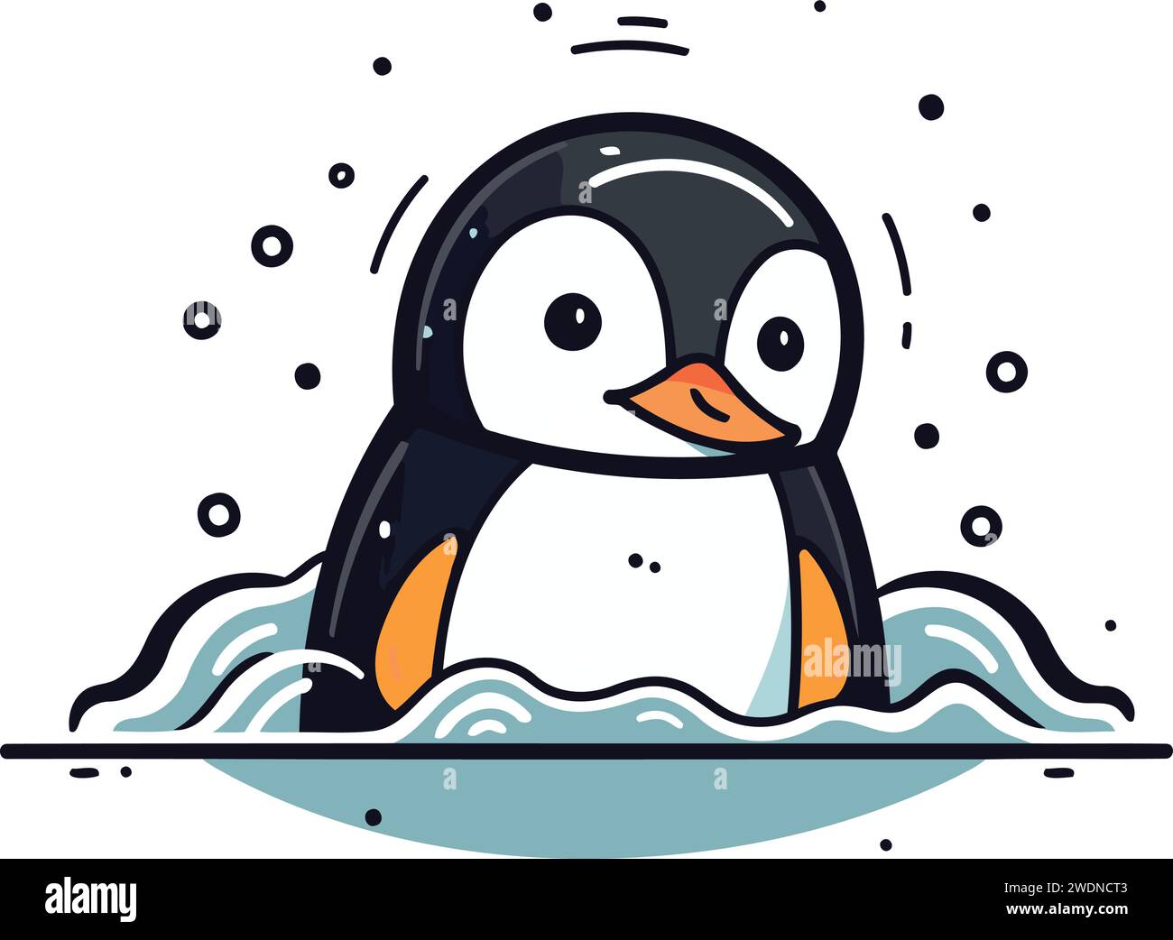 Cute penguin swimming in the sea. Vector cartoon illustration Stock