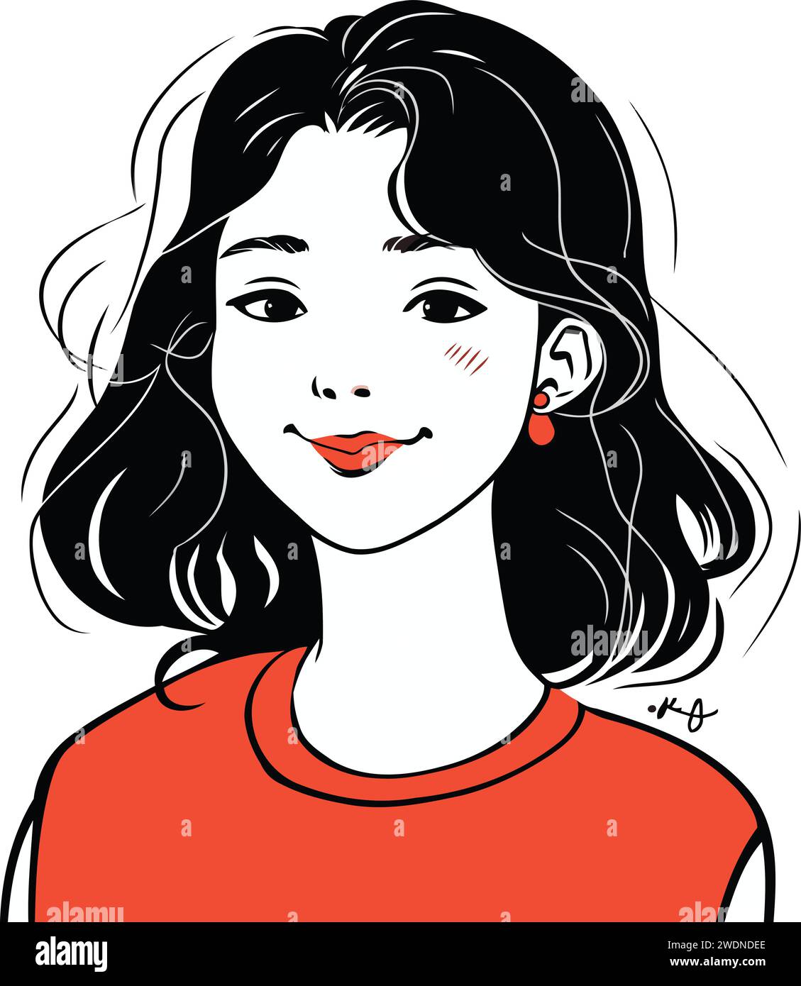 Vector illustration of a beautiful young woman in red t shirt Stock ...