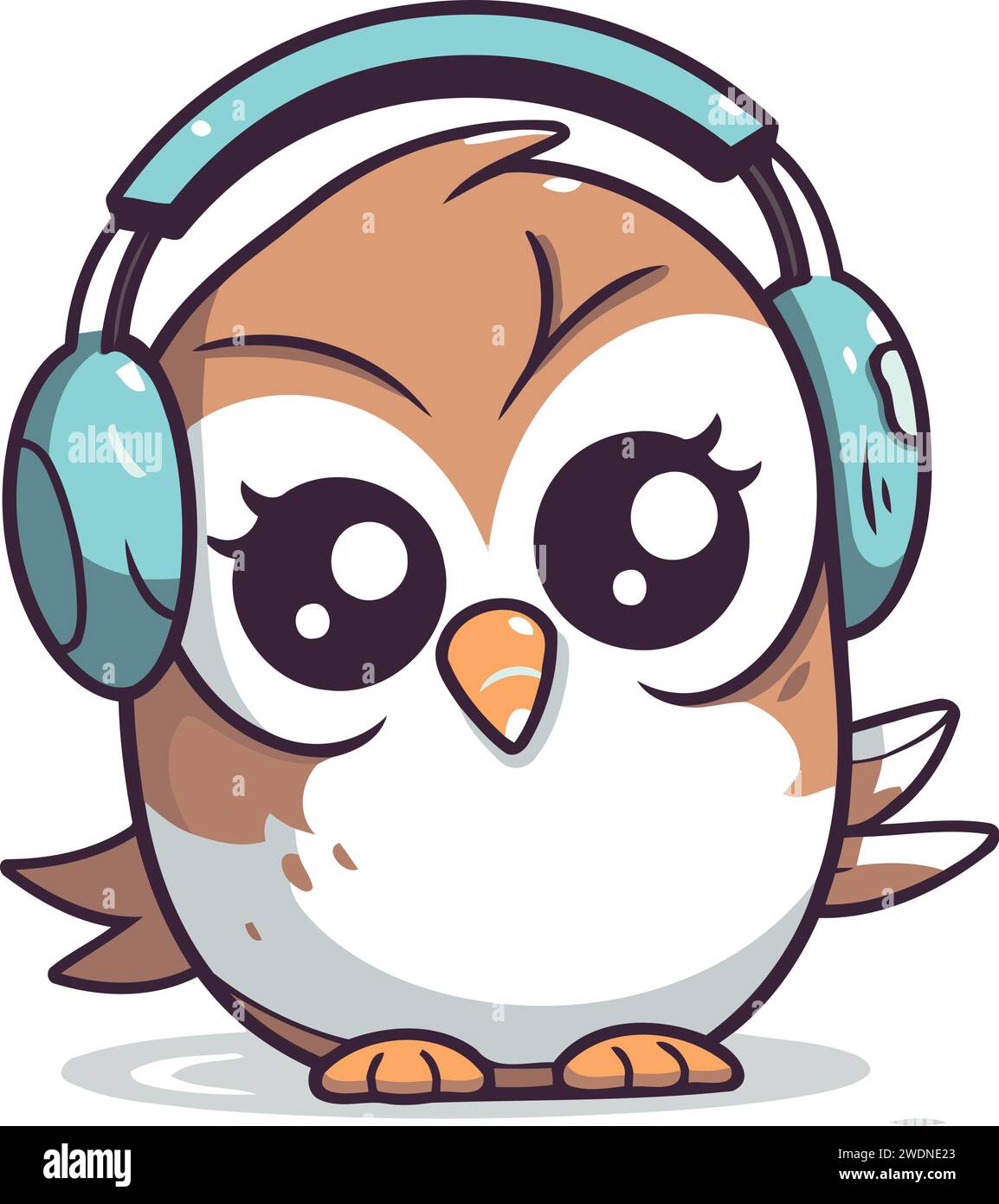 Owl with headphones. Cute cartoon character. Vector illustration Stock