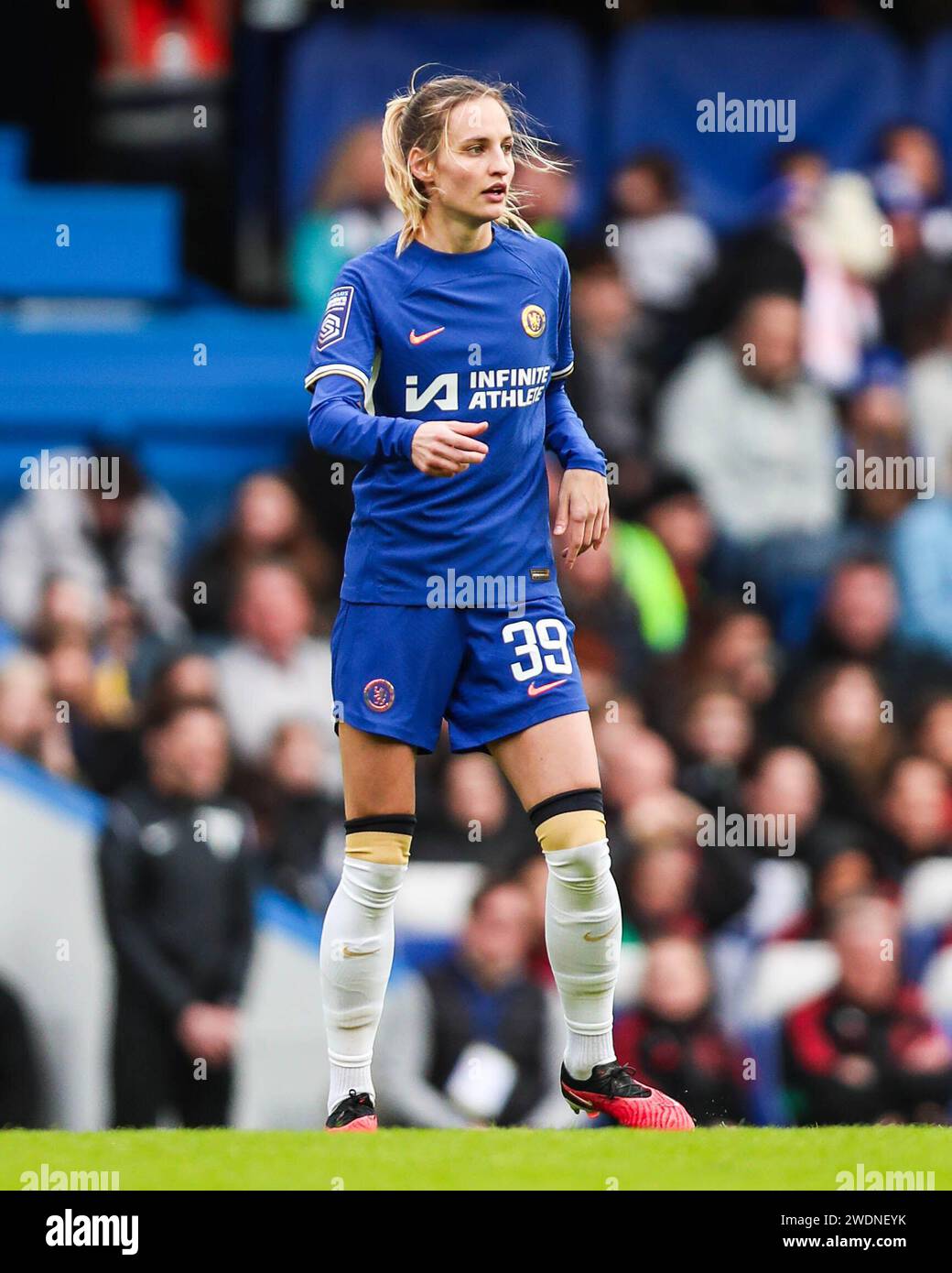 London, England, United Kingdom on 21 January 2024. Chelsea's Nathalie Bjorn in action during the Chelsea Women v Manchester United Women Barclays Women's Super League match at Stamford Bridge, London, England, United Kingdom on 21 January 2024 Credit: Every Second Media/Alamy Live News Stock Photo