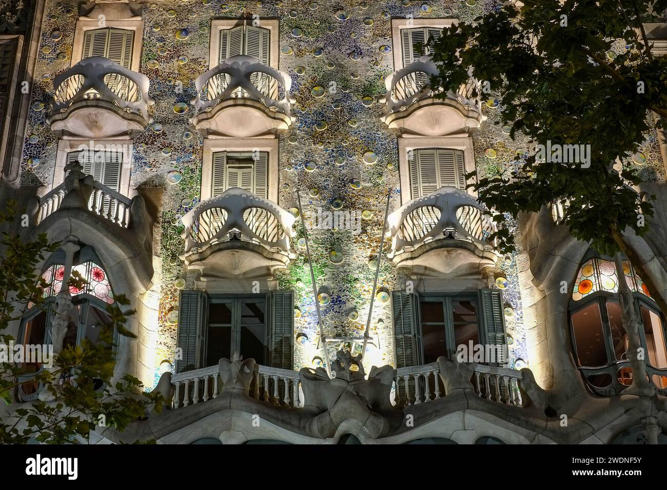 Casa Batlló by night, a famous building in Barcelona designed by Antoni ...