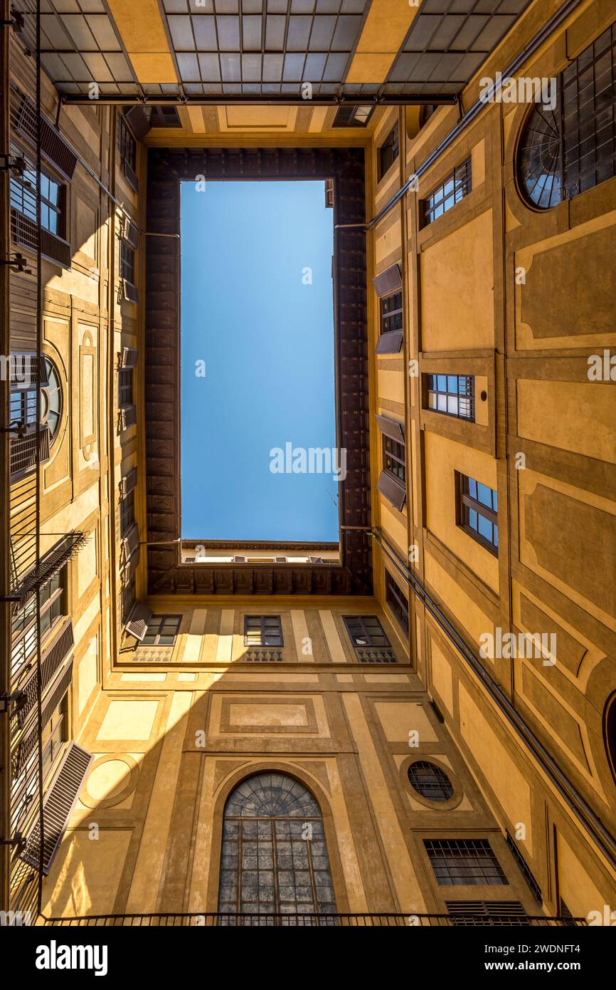 Florence, Italy - July 2023, 15: The courtyard of the Palazzo Medici Riccardi, designed by Michelozzo di Bartolomeo and built between 1444 and 1484 Stock Photo