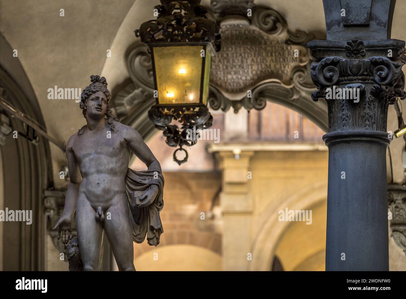 Florence, Italy - July 2023, 15: The courtyard of the Palazzo Medici Riccardi, designed by Michelozzo di Bartolomeo and built between 1444 and 1484 Stock Photo