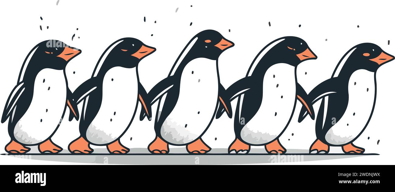 Penguins. Hand drawn vector illustration isolated on white background ...