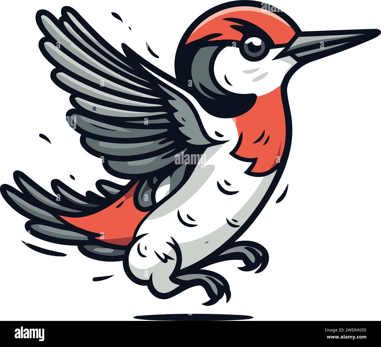 Great spotted woodpecker flying in the air. Vector illustration Stock