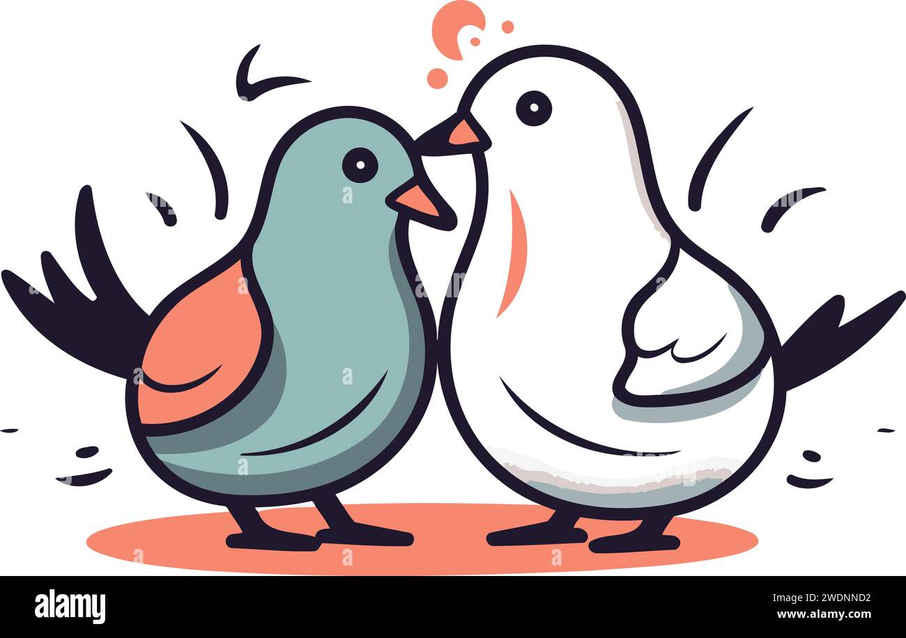 Cute doves. Hand drawn vector illustration. Cartoon style Stock Vector ...