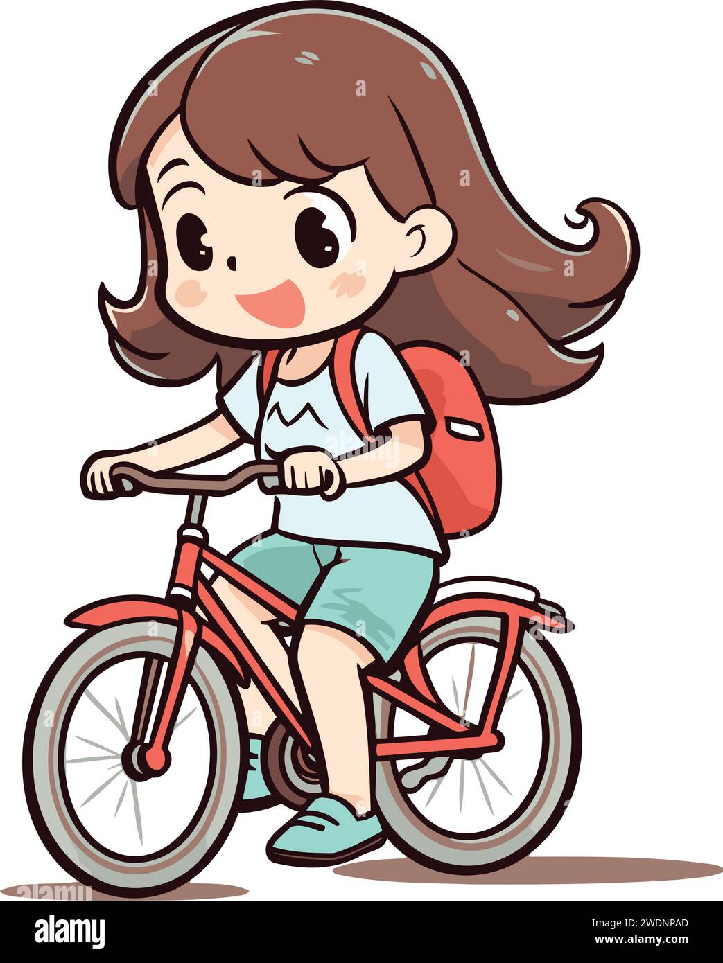 Illustration of a Cute Little Girl Riding a Bike   Vector Stock Vector