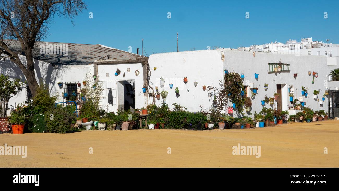 Facade of a traditional house in Vejer de la Frontera, Cadiz, Andalusia, Spain Stock Photo