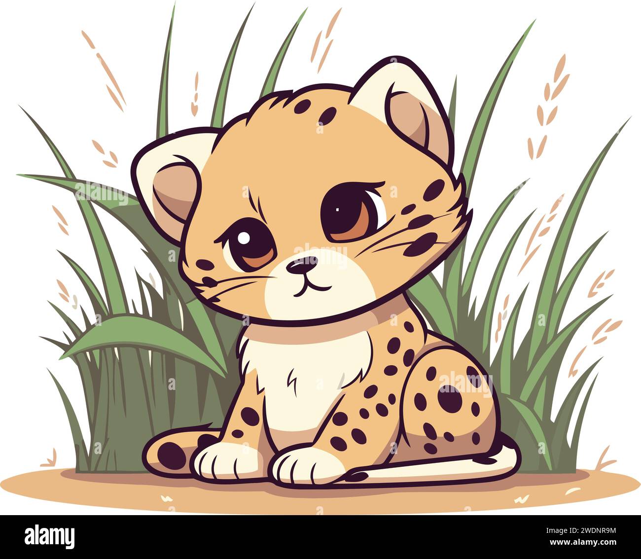 Cheetah sitting in grass. Cute cartoon vector illustration. Stock Vector