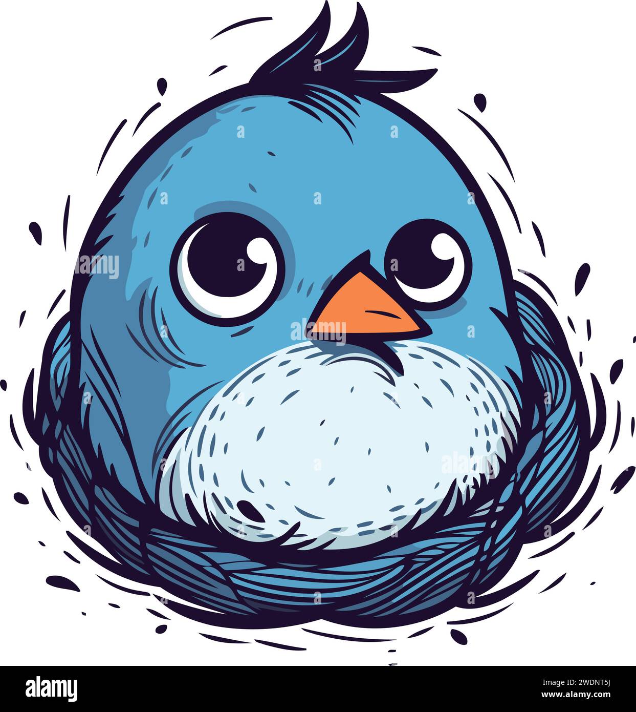 Cute blue bird in the nest. Vector illustration for your design Stock