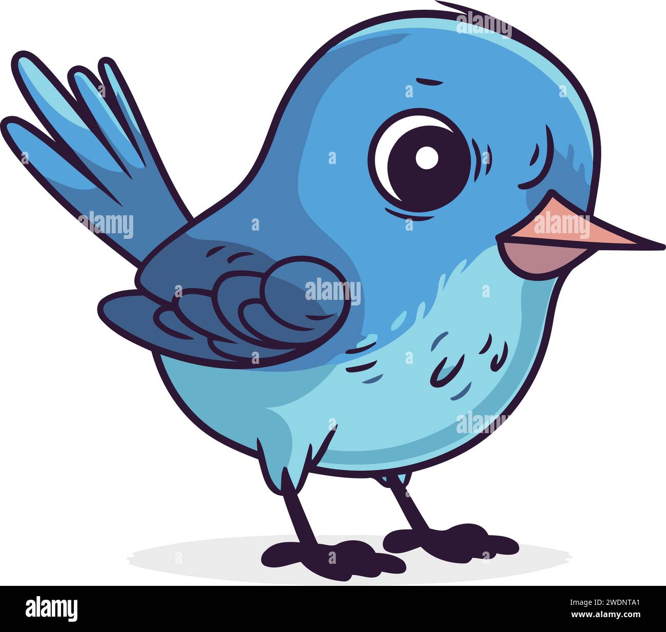 Cute Blue Bird. Cartoon Vector Illustration Isolated On White 