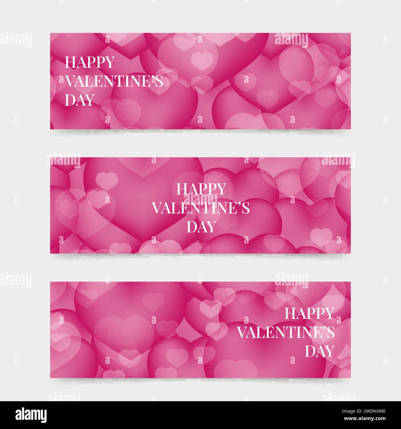 Set of 3 horizontal banners for Valentines Day. Hot pink hearts ...