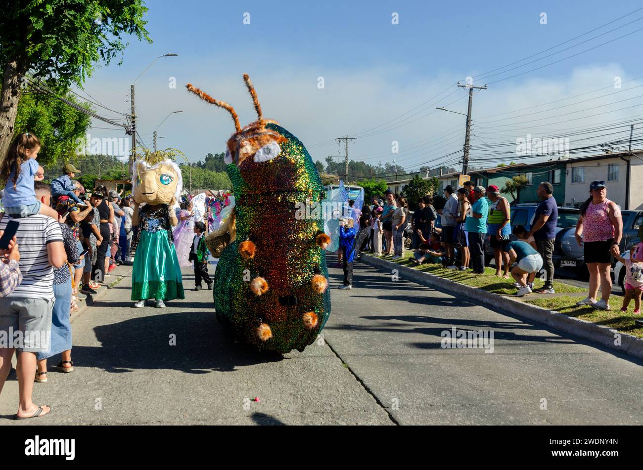 Talcahuano carnival, street parade, January 21th, 2024. The traditional Talcahuano carnival is starting today with the street parade, including popular characters, music and dancing along the streets of the city port Credit: Christian Creixell/Alamy Live News Stock Photo