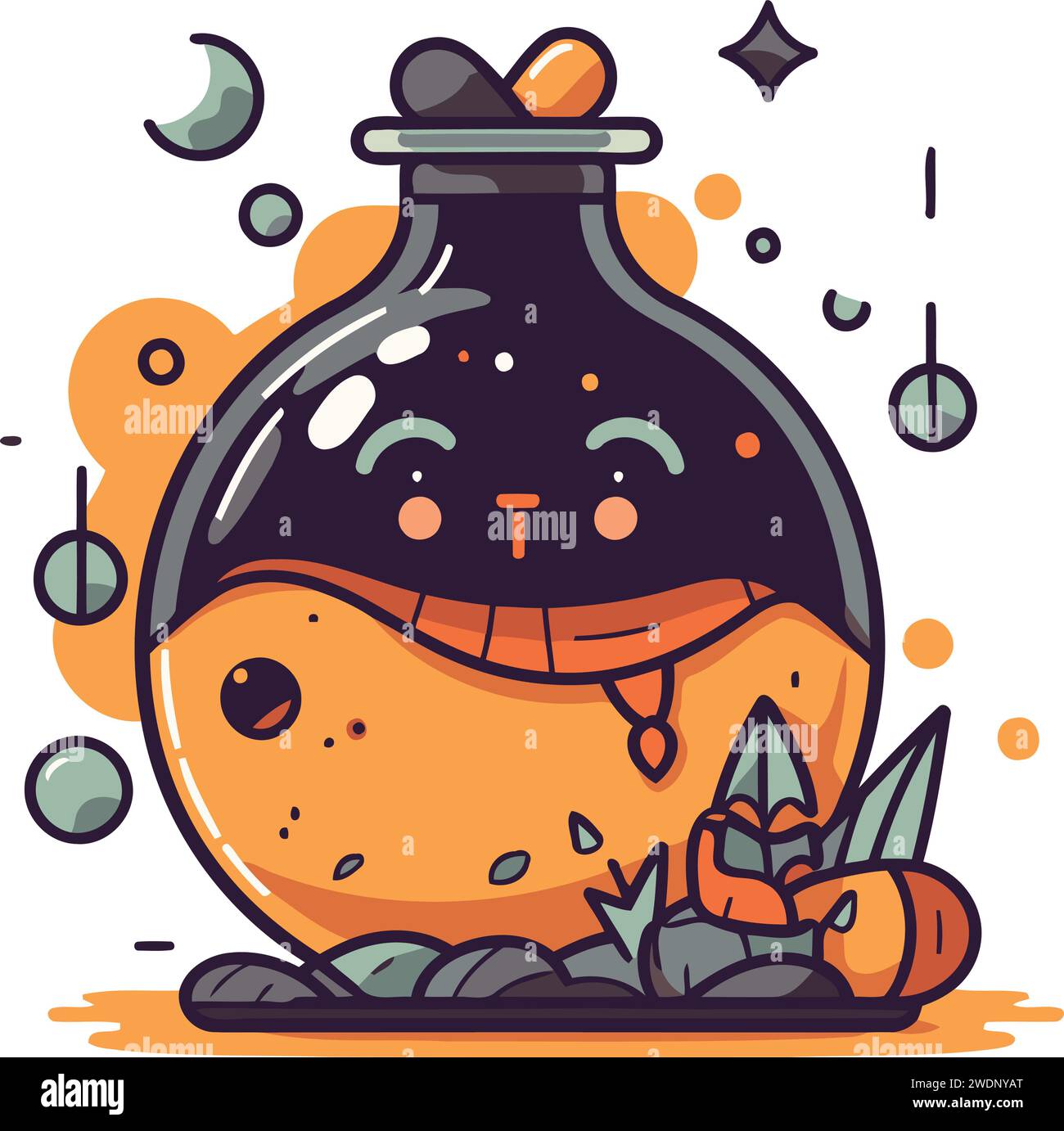 Cute cartoon bottle with potion. Vector illustration in doodle style