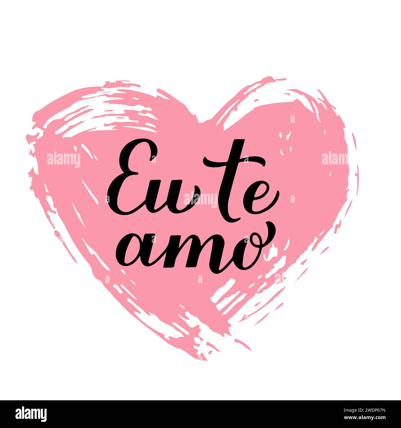 Eu Te Amo calligraphy hand lettering on grunge heart. I Love You inscription in Portuguese. Valentines day greeting card. Vector template for banner, Stock Vector