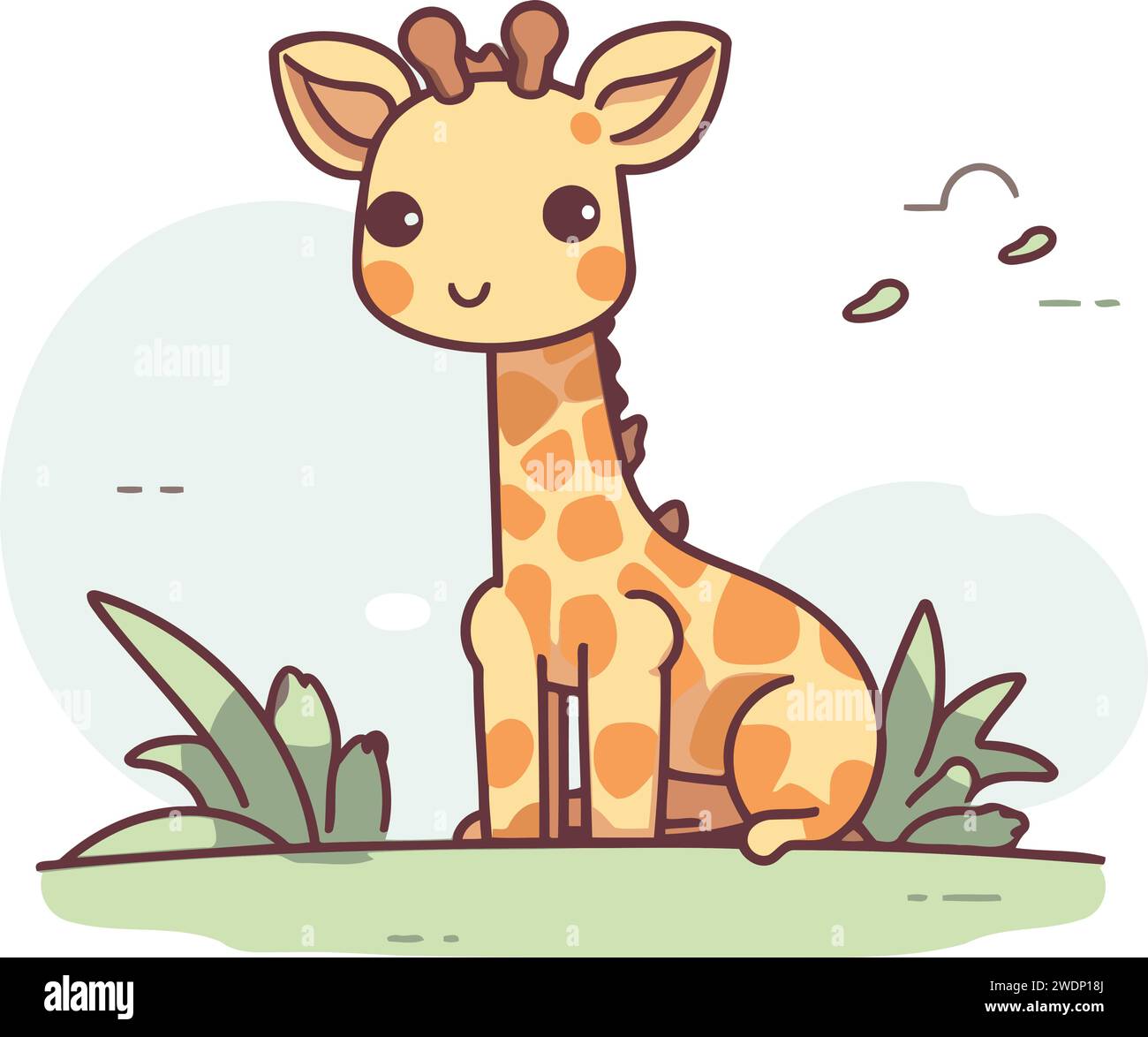 Cute cartoon giraffe sitting on the grass. Vector illustration Stock ...