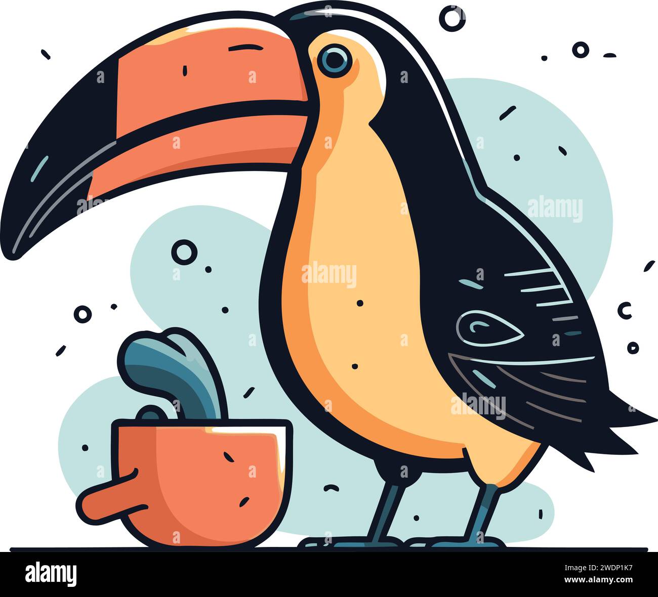 Cute cartoon toucan with cup of coffee. Vector illustration Stock ...