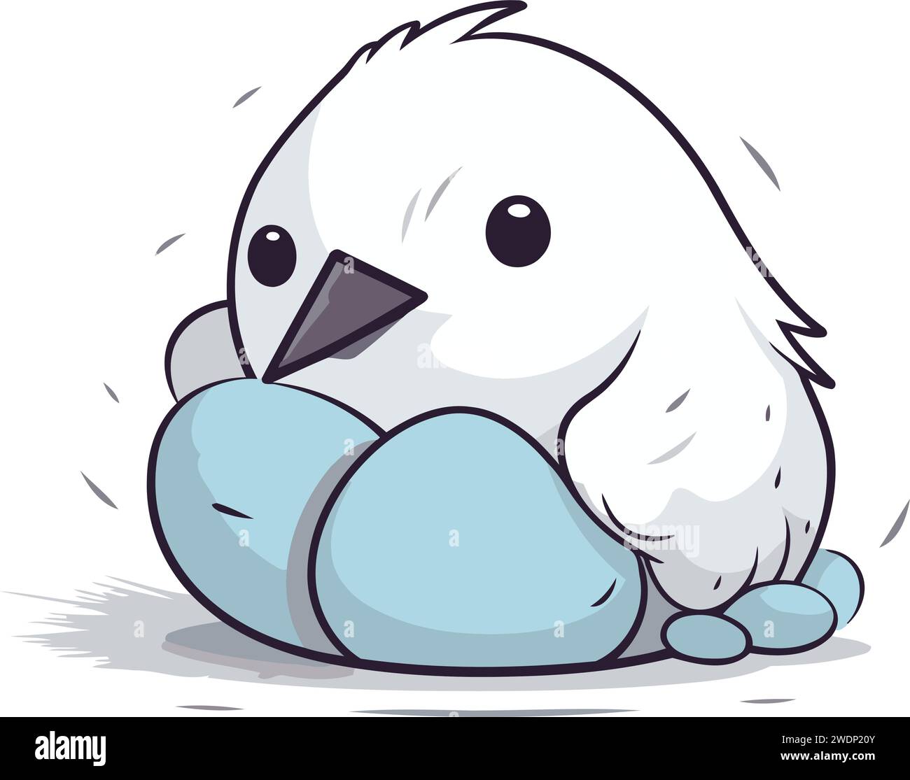 Illustration of a Cute Little White Bird Holding a Blue Egg Stock
