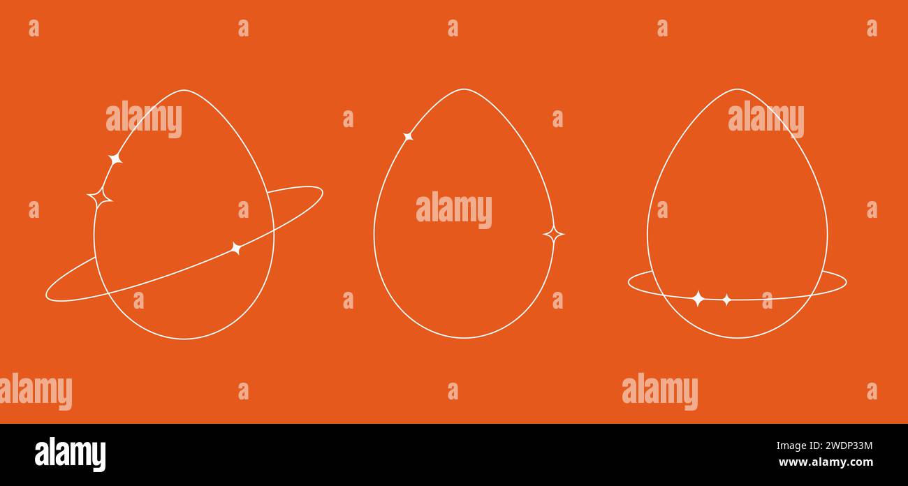 Line Easter eggs in Y2k minimalistic style. Egg shape vector frames with sparkles. Stock Vector